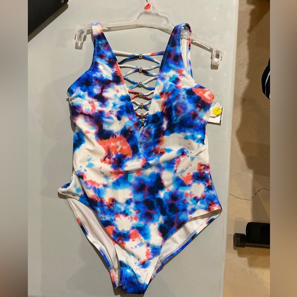 NWT beautiful one piece blue watercolor print
